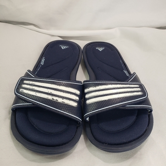 Adidas Sandals Women 6 Blue White TruSport Flip Flop Slide Flat Comfort Fit Foam - Picture 2 of 9